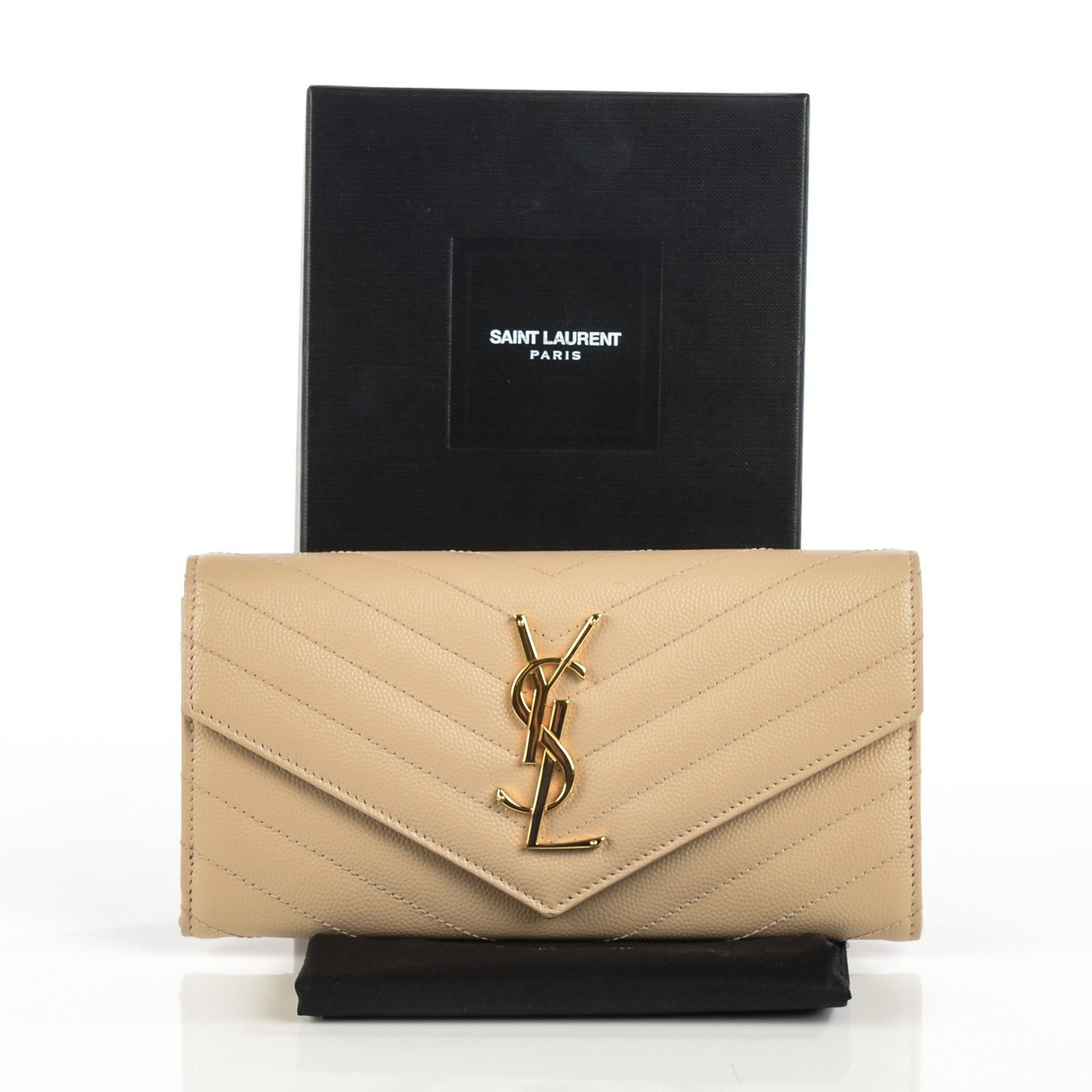 Saint Laurent Grain de Poudre Matelasse Chevron Monogram Wallet Powder 5 of 9