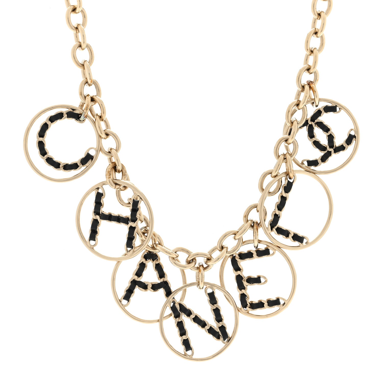Chanel Metal Strass Crystal Logo Necklace Gold 1 of 3