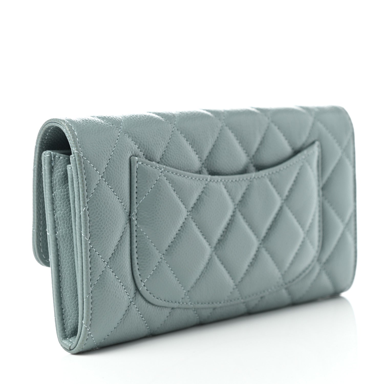 Chanel Caviar Quilted Large Gusset Flap Wallet Light Blue 3 of 9