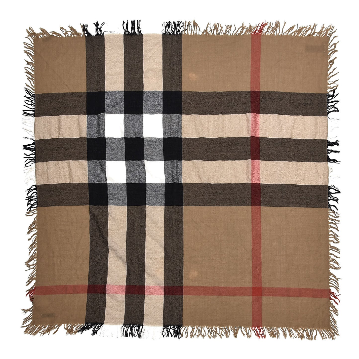 Merino Wool House Check Fringe Lightweight Scarf