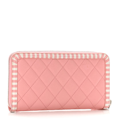 Chanel Caviar Quilted Stripe Filigree Zip Around Wallet Pink White 3 of 12