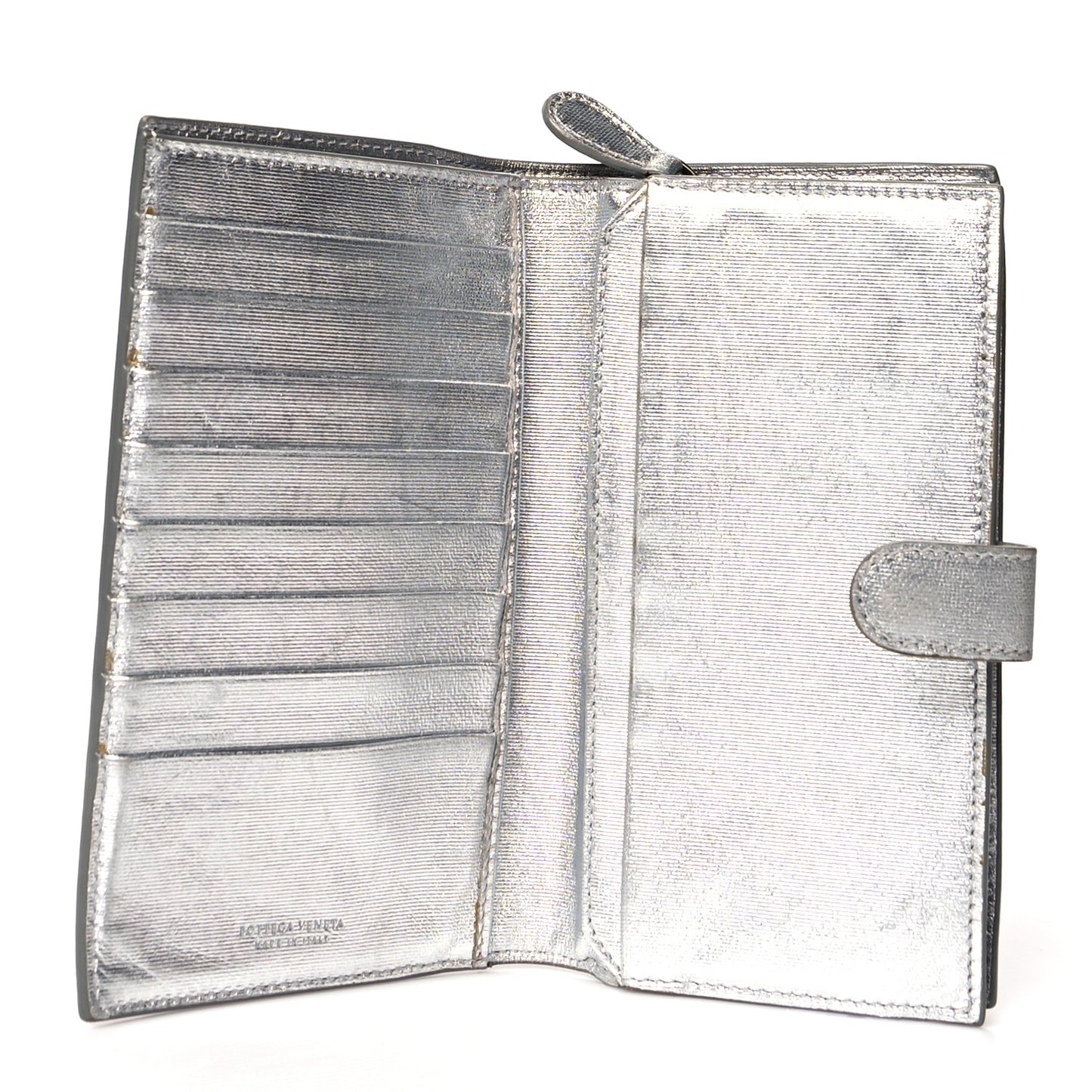 Metallic Grosgrain Intrecciato Continental Wallet Silver