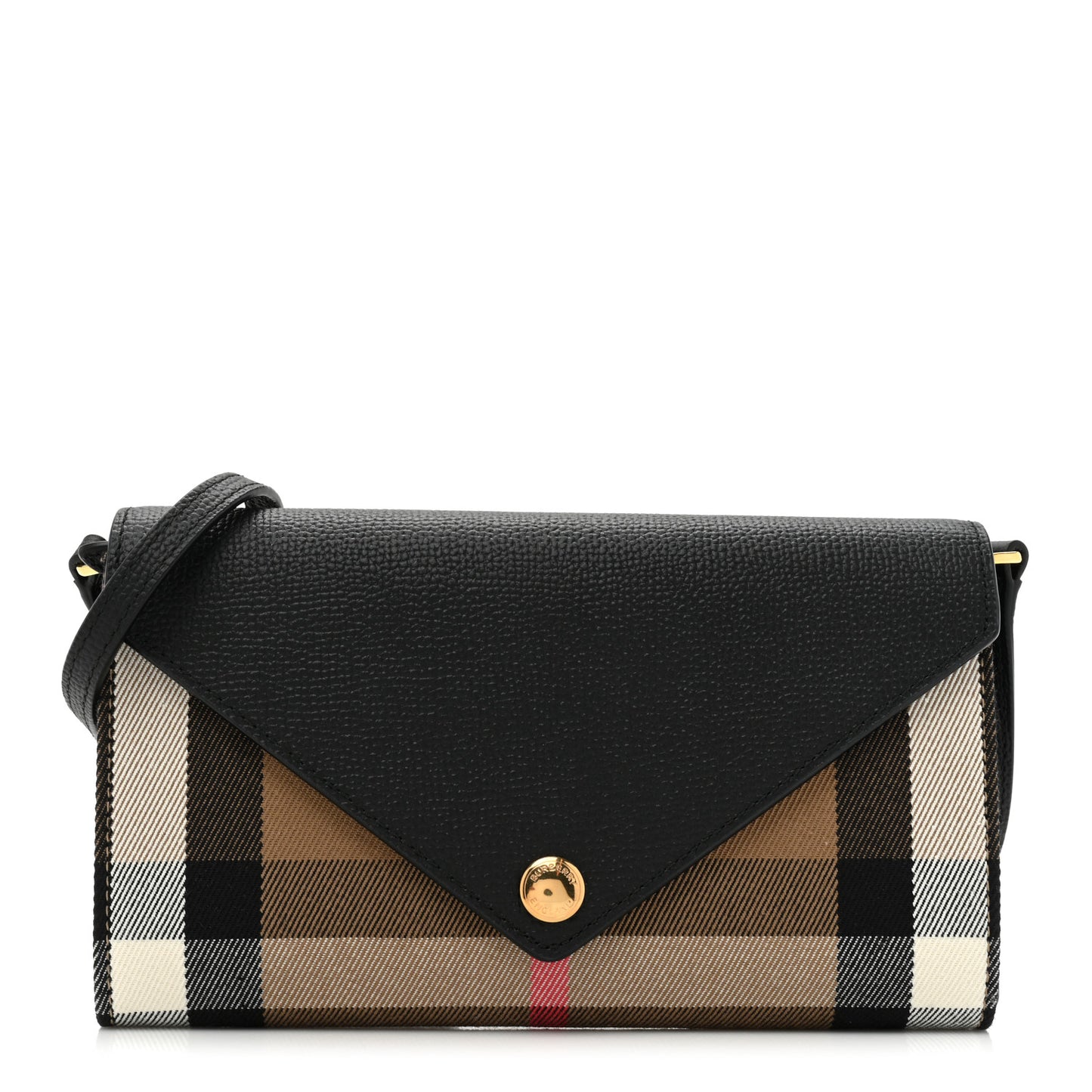 Calfskin House Check Hannah Wallet with Detachable Strap Black