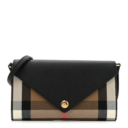Burberry Calfskin House Check Hannah Wallet with Detachable Strap Black 1 of 10