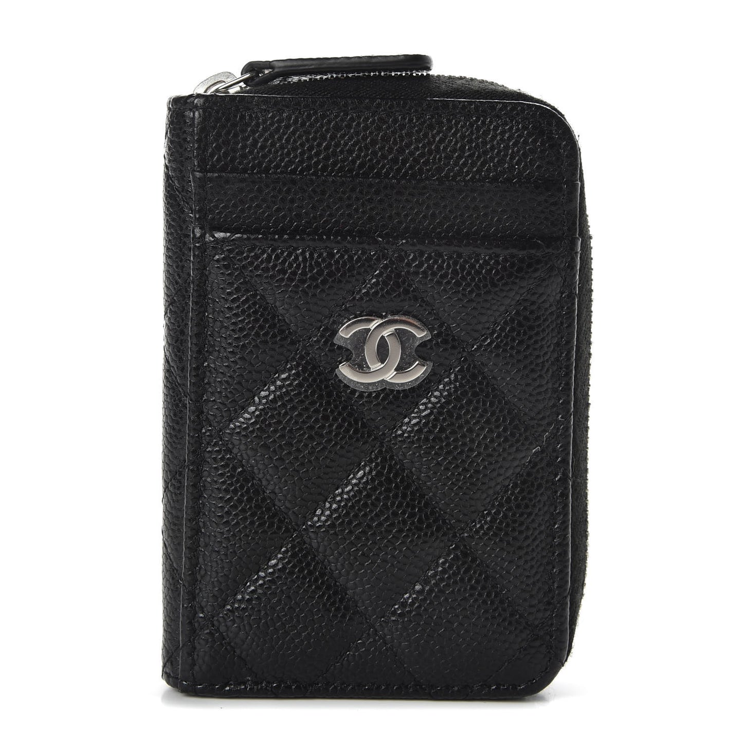 Caviar Quilted Zip Card Holder Black