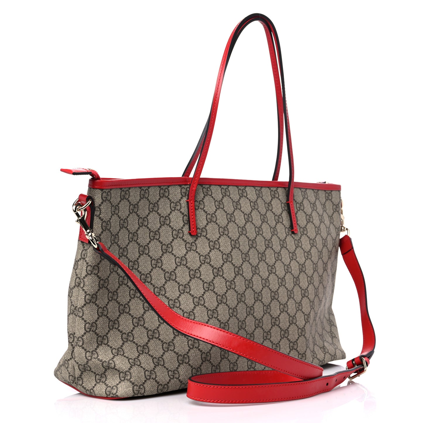 GG Supreme Monogram Medium Zippered Tote Red