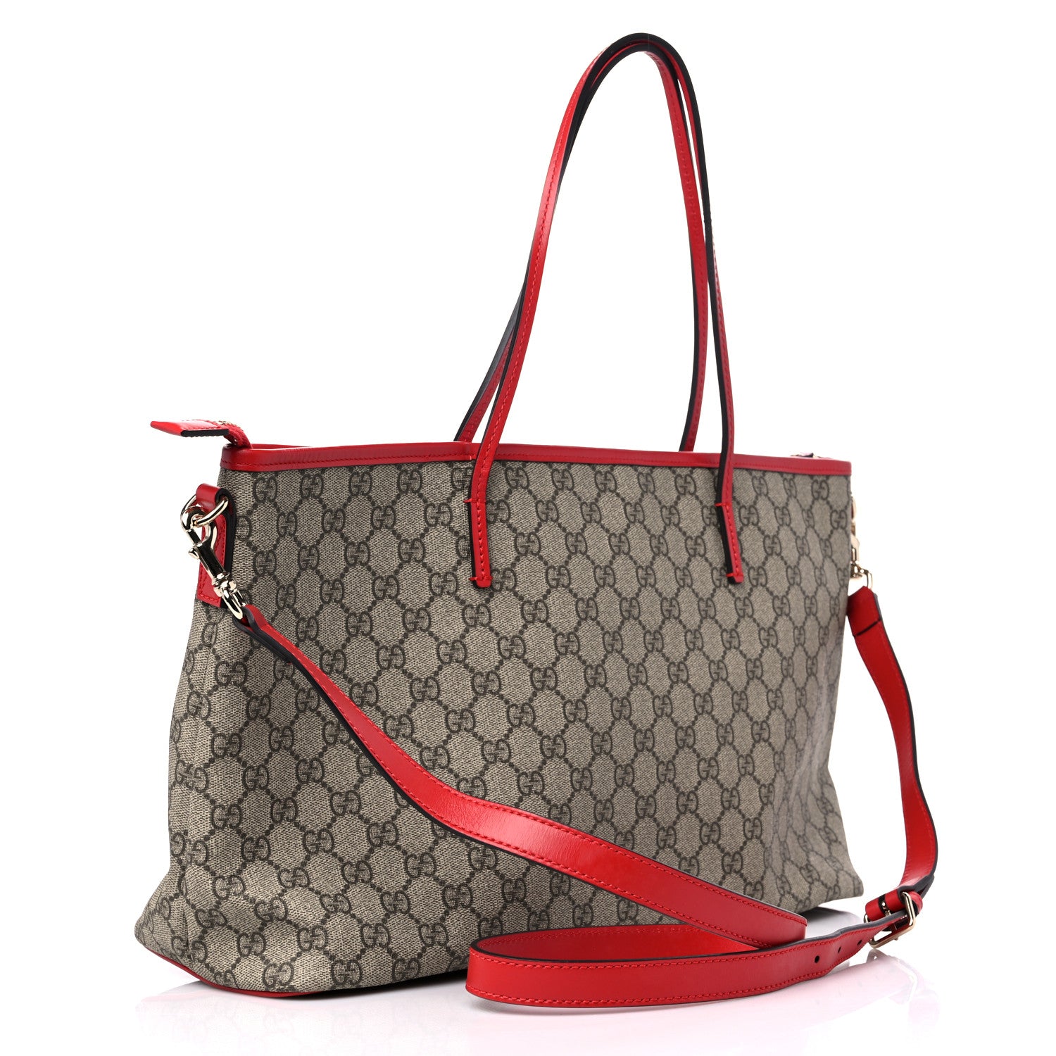 Gucci GG Supreme Monogram Medium Zippered Tote Red 3 of 10