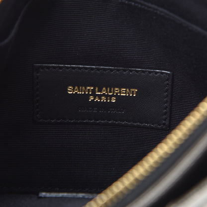 Saint Laurent Metallic Grain De Poudre Matelasse Chevron Monogram Bill Pouch Piombo 5 of 7