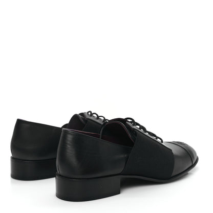 Chanel Calfskin Elastic Lace Up Cap Toe CC Loafers 38.5 Black 4 of 10