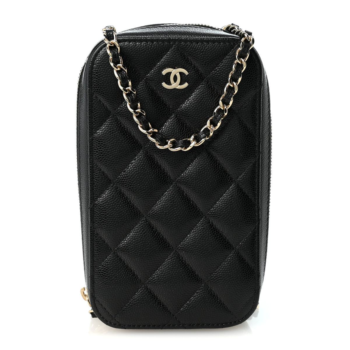 Caviar Quilted Phone Holder Wallet On Chain WOC Black