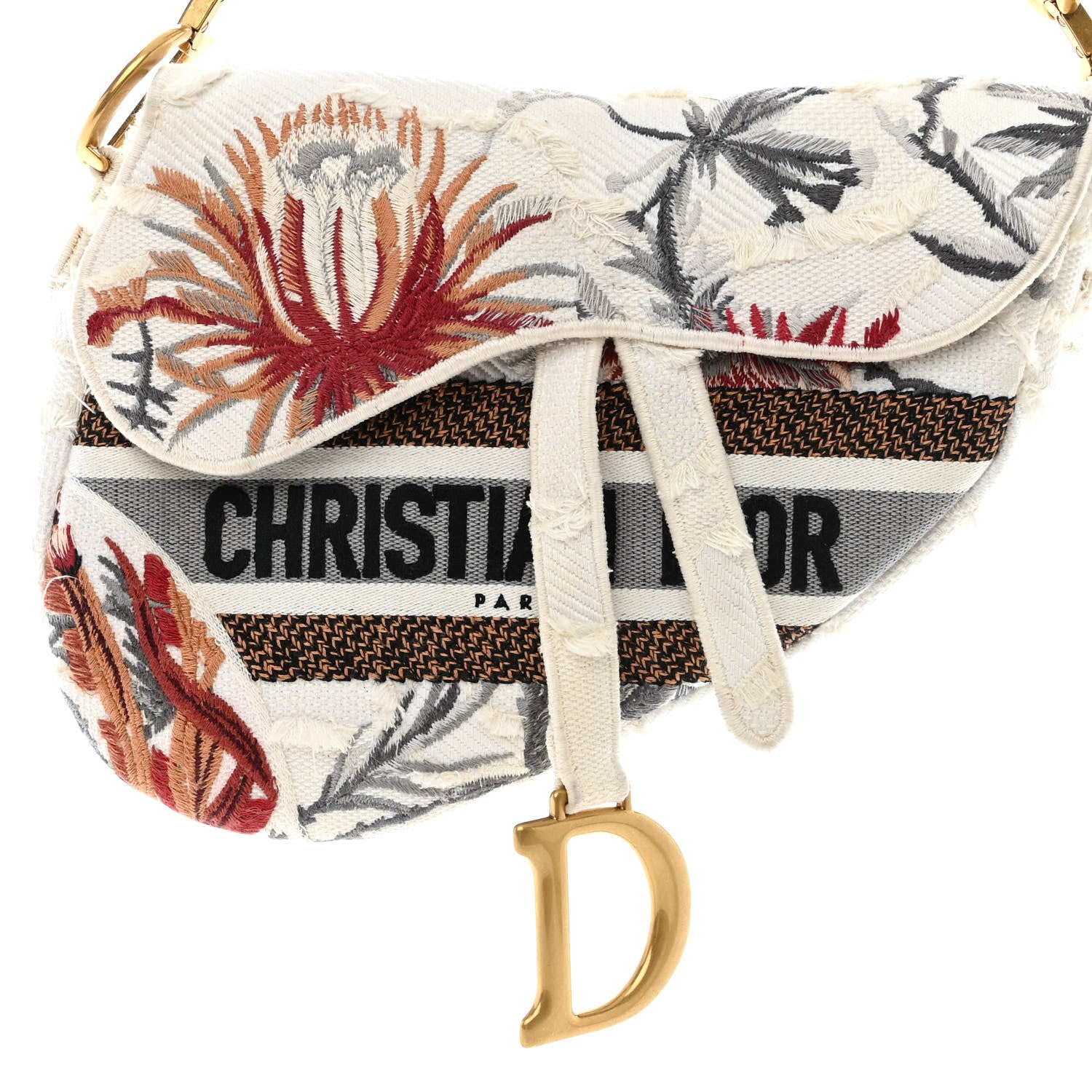 Christian Dior Canvas Embroidered Camouflage Flowers Saddle Bag Latte Multicolor 8 of 10