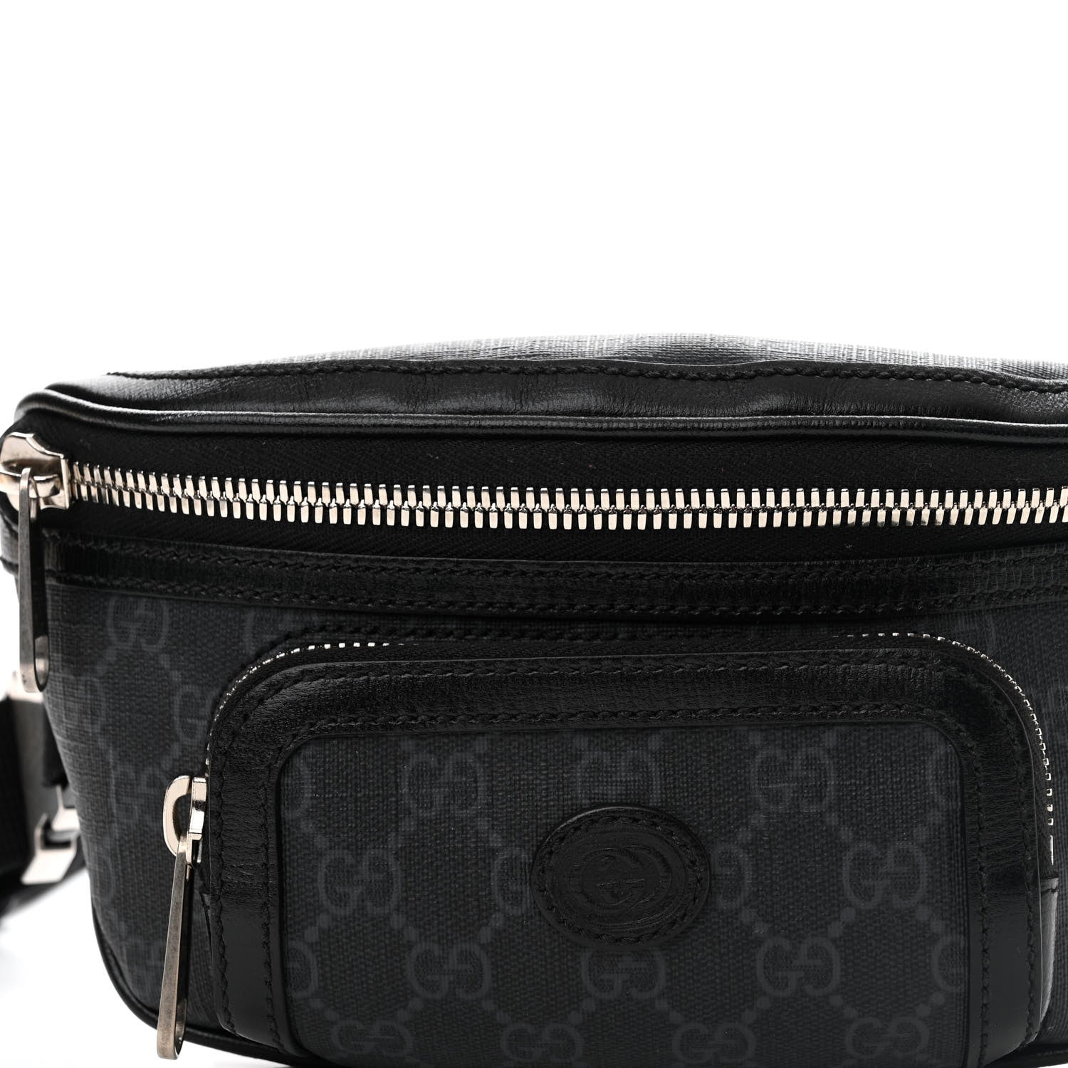 Gucci GG Supreme Monogram Textured Calfskin Retro Interlocking G Belt Bag Black 9 of 11