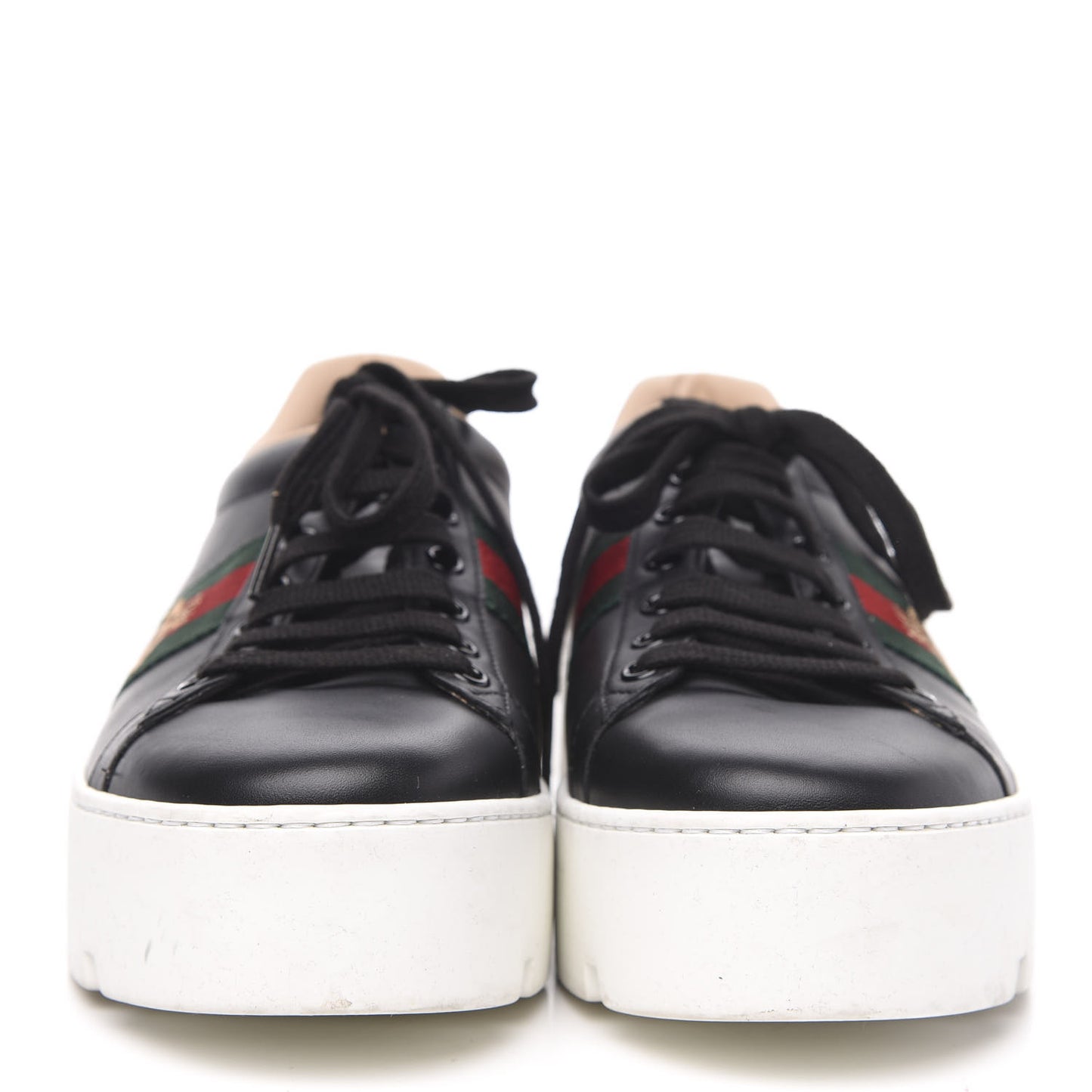 Calfskin Web Bee Embroidered Womens Ace Platform Sneakers 40.5 Black
