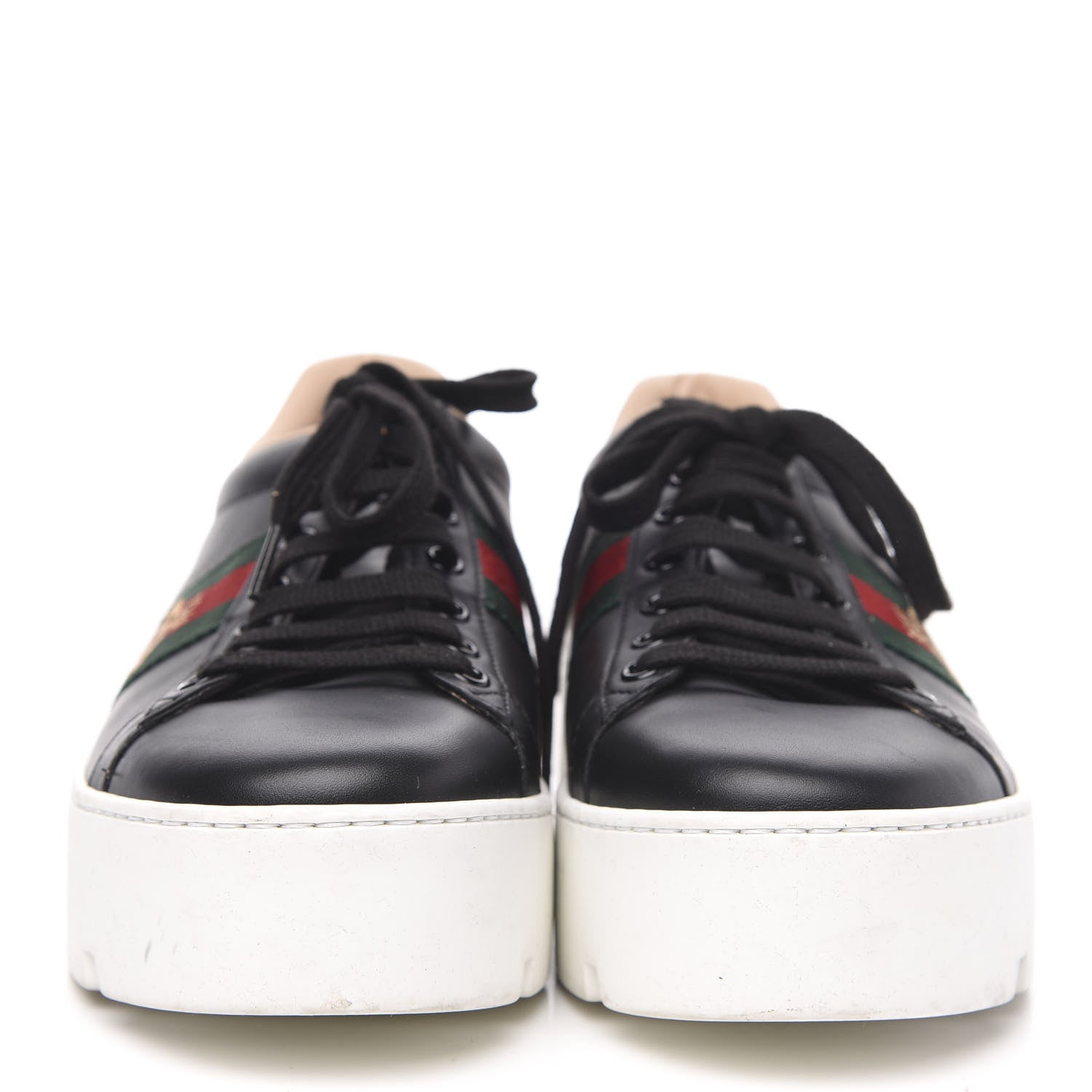 Gucci Calfskin Web Bee Embroidered Womens Ace Platform Sneakers 40.5 Black 2 of 10