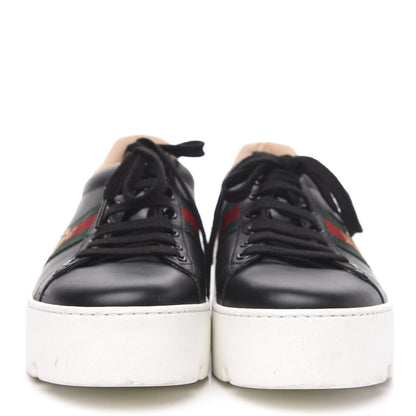 Gucci Calfskin Web Bee Embroidered Womens Ace Platform Sneakers 40.5 Black 2 of 10