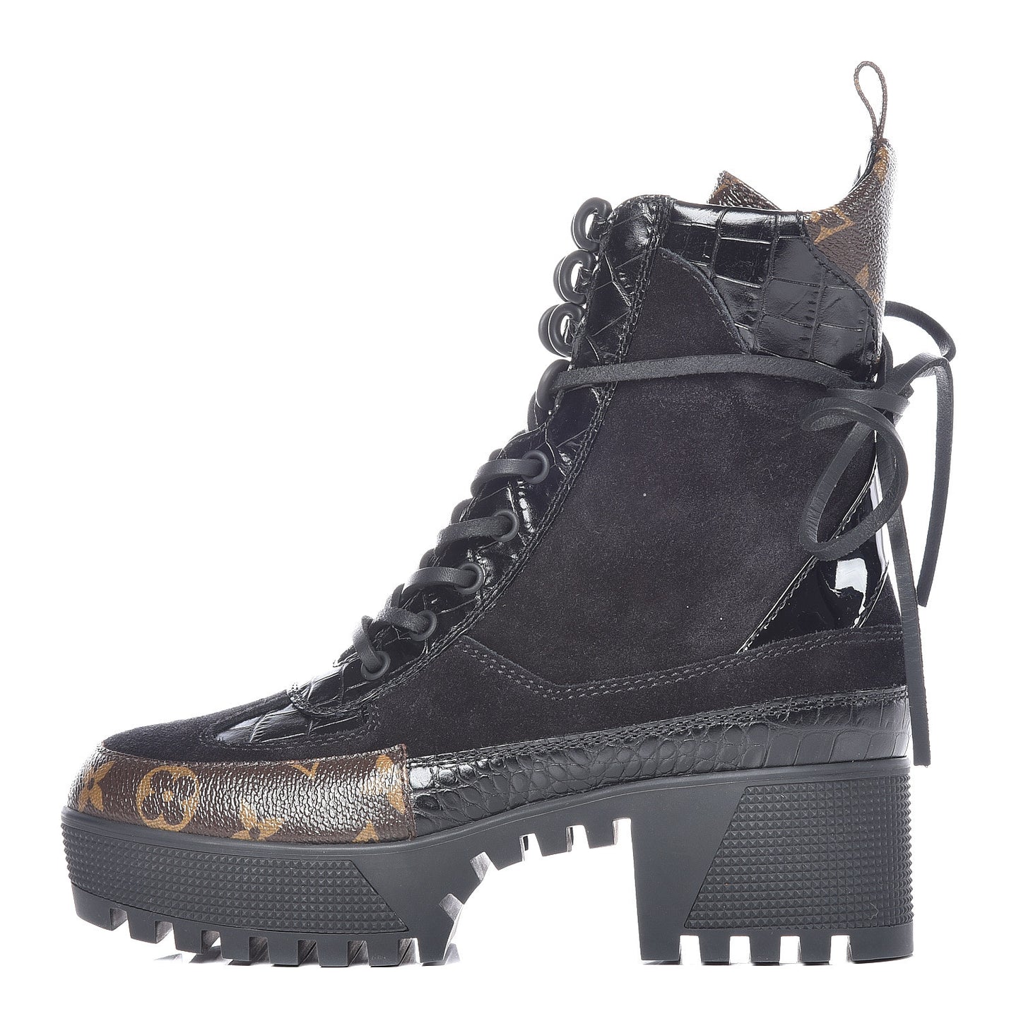 Suede Calfskin Monogram Laureate Platform Desert Boots 35.5 Black