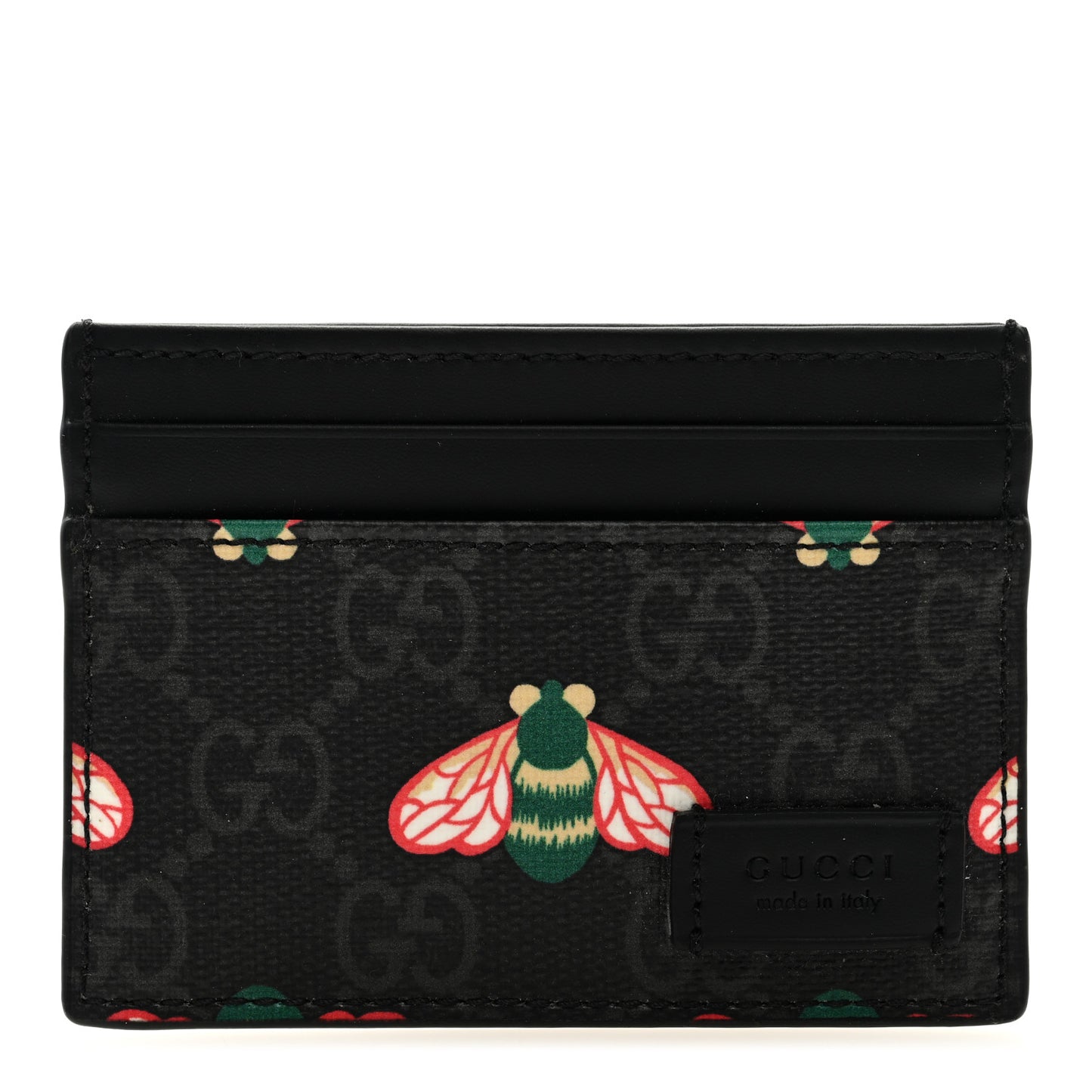 GG Supreme Monogram Bee Multicolor Appia Calfskin Card Holder Black Multicolor