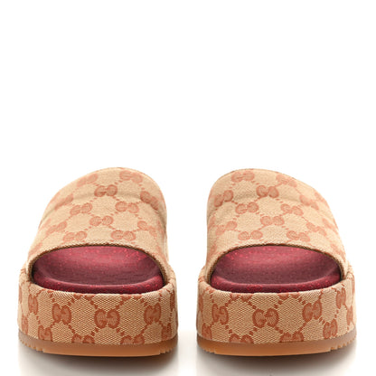 Gucci Canvas GG Monogram Angelina Platform Slide Sandals 36.5 Beige Ruggine 2 of 8