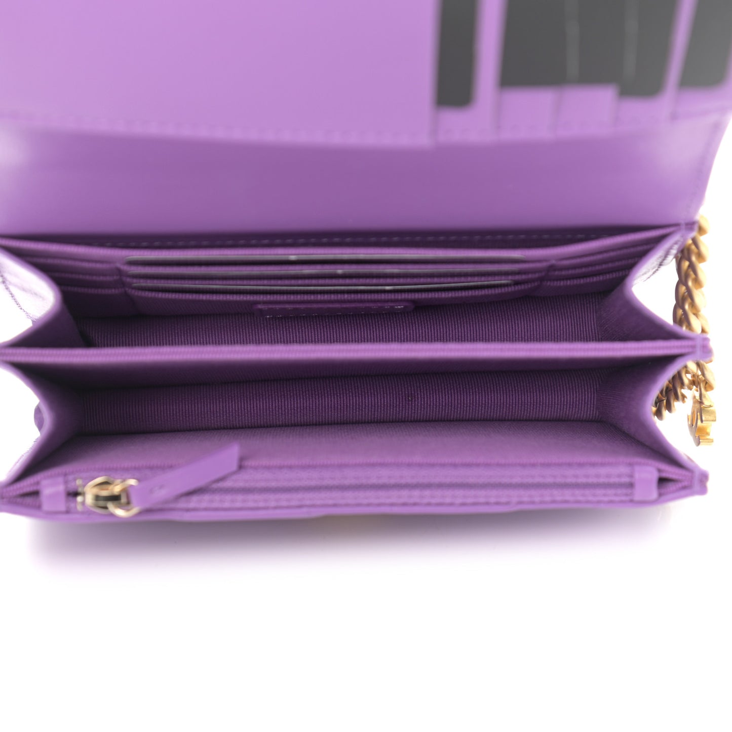 Lambskin Enamel Quilted Pending CC Clutch With Chain Purple