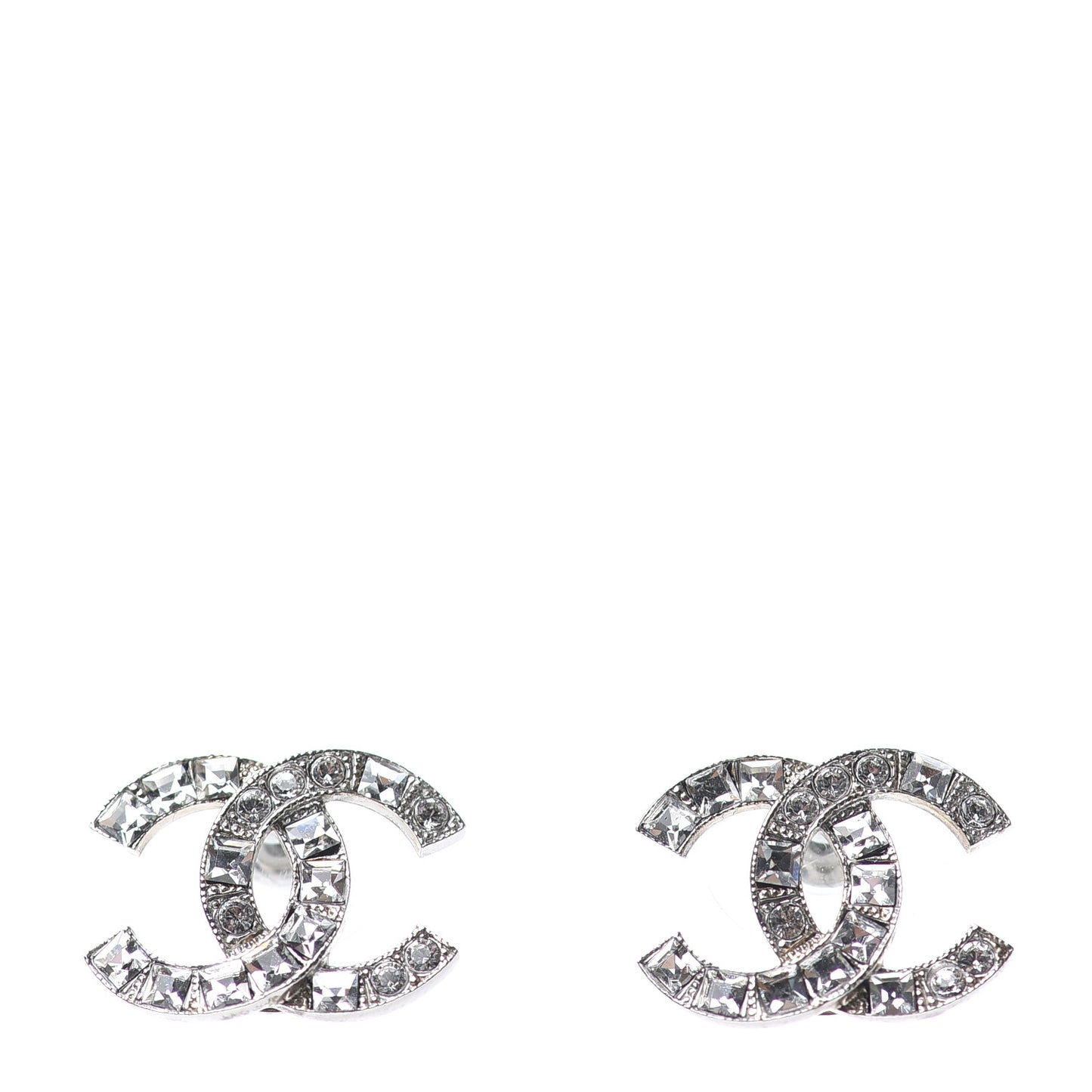 Baguette Crystal CC Earrings Silver