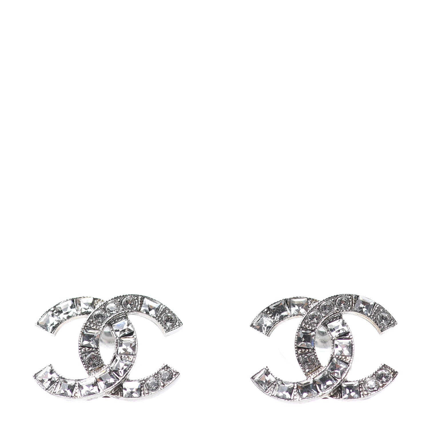 Chanel Baguette Crystal CC Earrings Silver 1 of 4