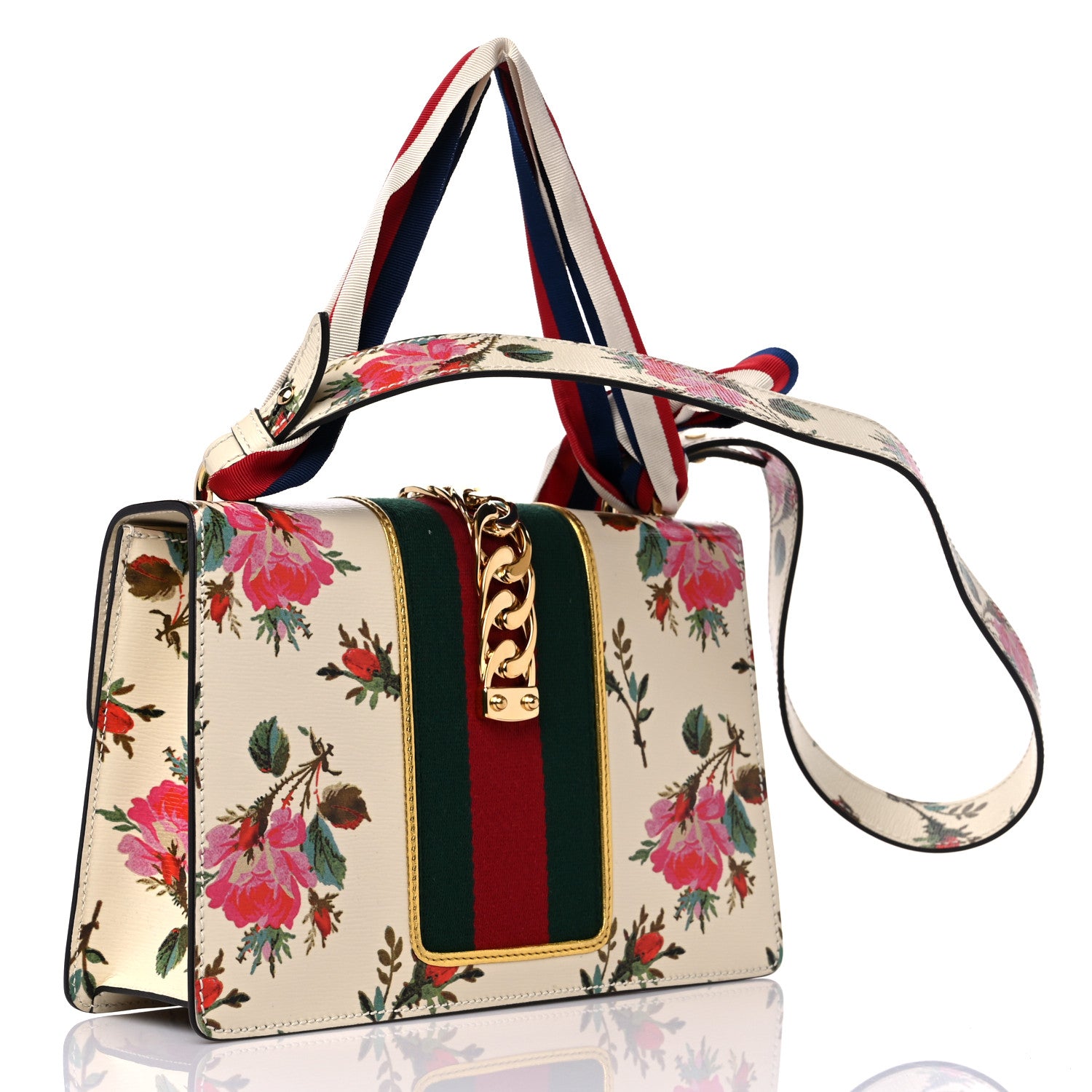 Gucci Calfskin Floral Small Sylvie Top Handle Bag Off White 3 of 9