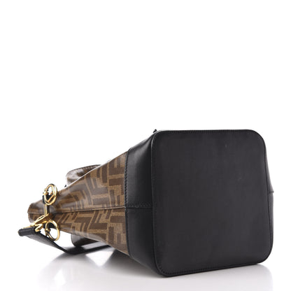 Fendi Glazed Fabric Vitello Grace F is Fendi FF 1974 Stamp Patch Grande Mon Tresor Bucket Bag Mogano Panna Black 4 of 9