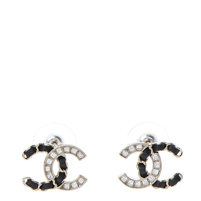 Chanel Crystal Baguette Lambskin Chain CC Vintage Allure Stud Earrings Black Gold 1 of 5