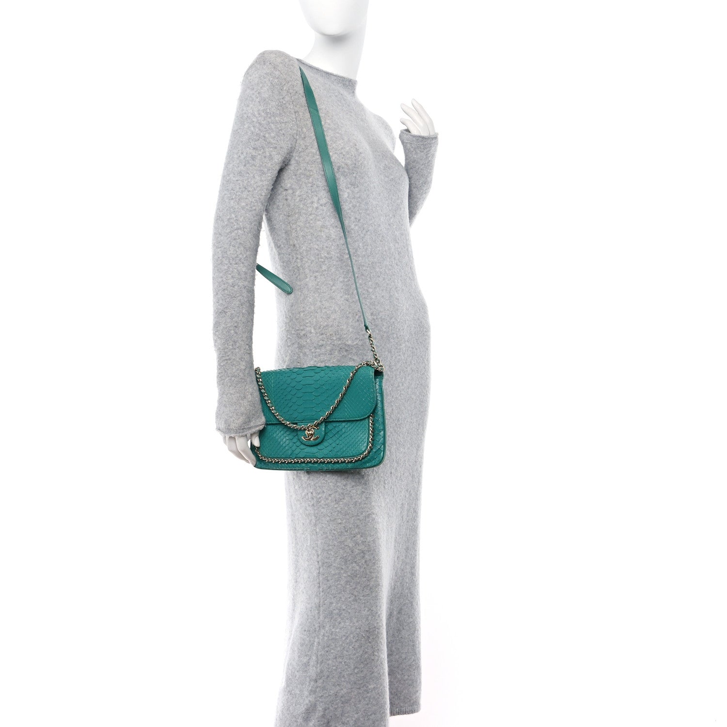 Chanel Snakeskin Chain Around Single Flap Turquoise 2 of 13