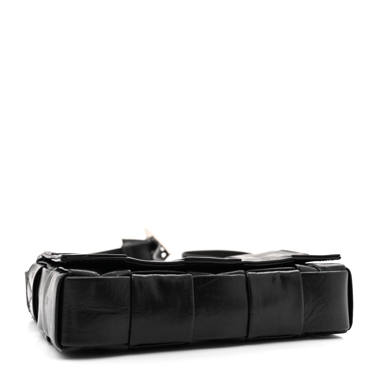 Bottega Veneta Paper Calfskin Maxi Intreccio Cassette Crossbody Bag Black 4 of 12