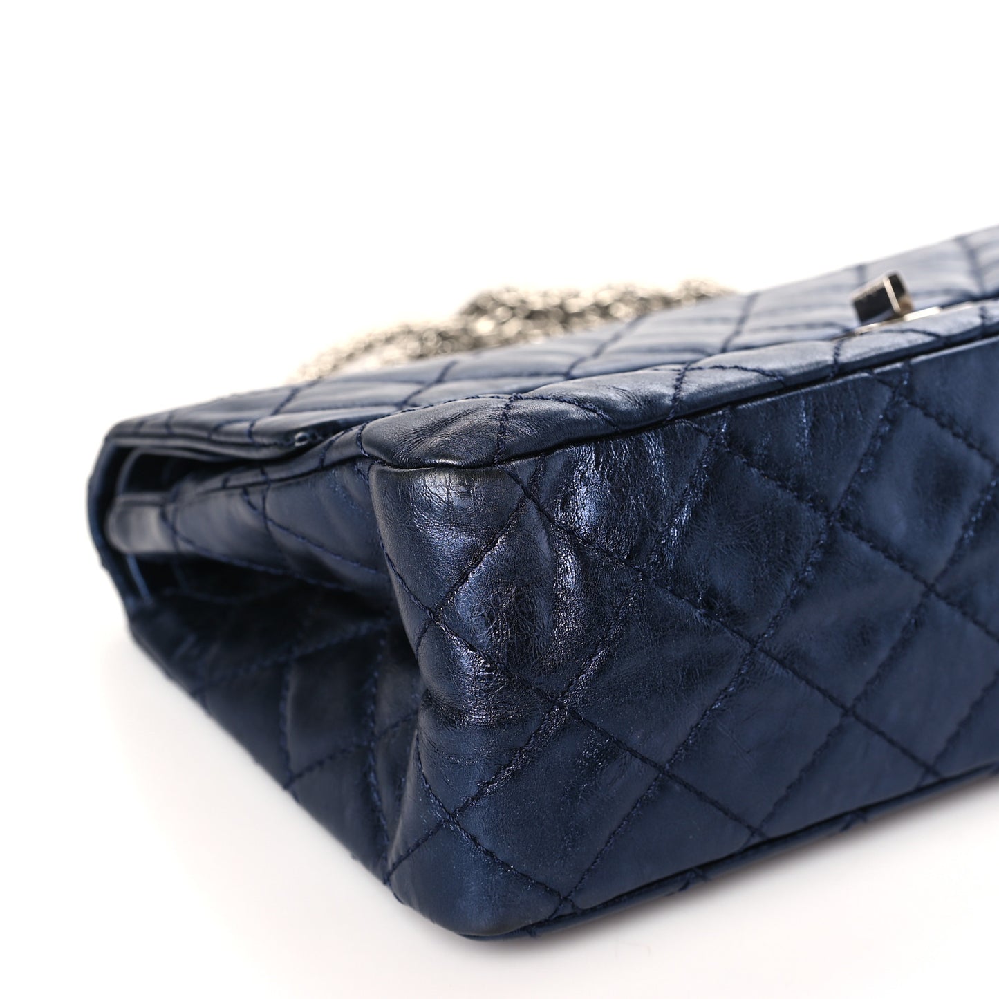Metallic Aged Calfskin Quilted 2.55 Reissue 226 Flap Dark Navy Blue