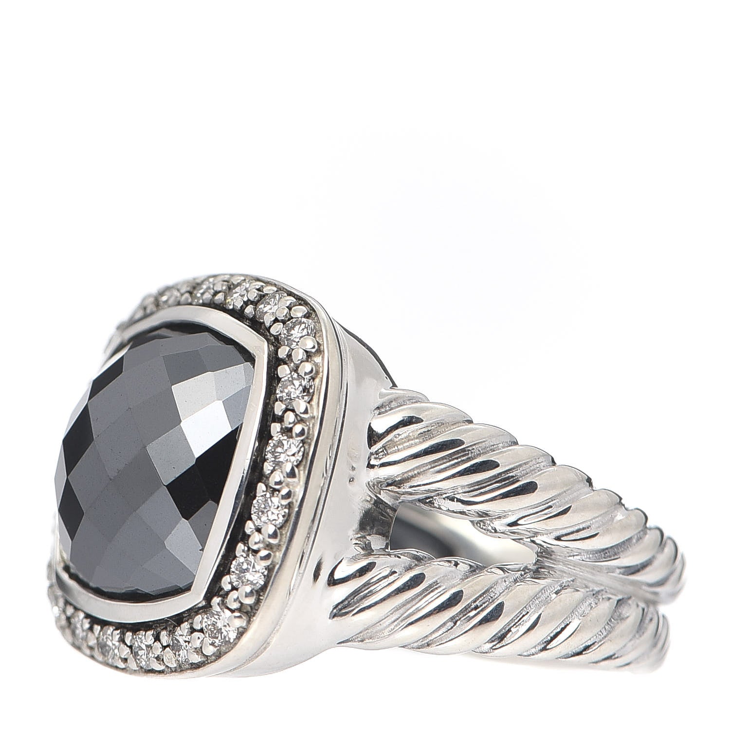David Yurman Sterling Silver Diamond Hematite 11mm Albion Ring 52 6 3 of 5