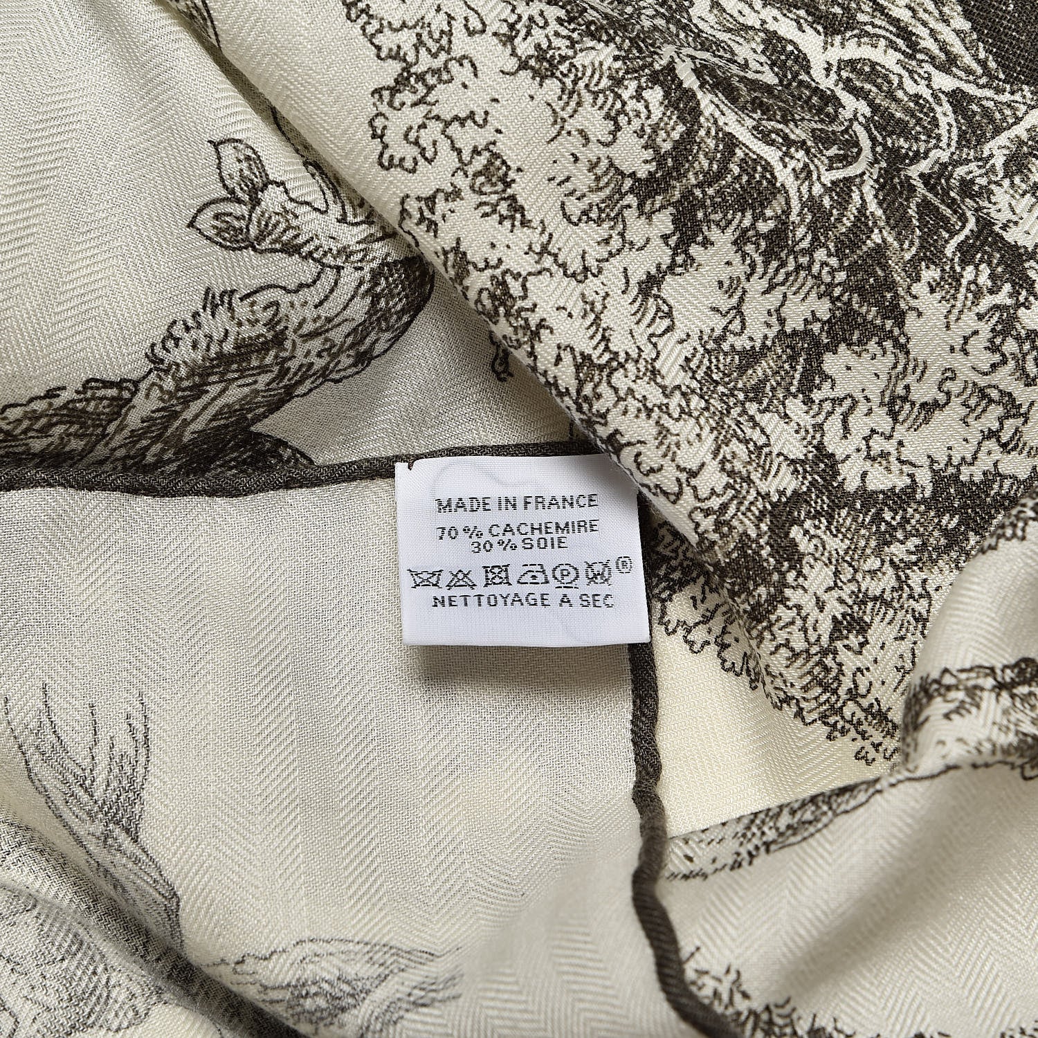 Hermes Cashmere Silk Les Cabanes Shawl 140 White Sepia 3 of 3