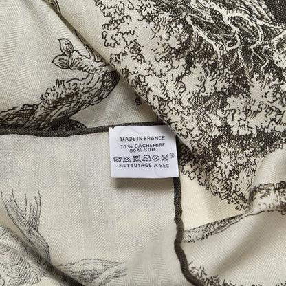 Hermes Cashmere Silk Les Cabanes Shawl 140 White Sepia 3 of 3