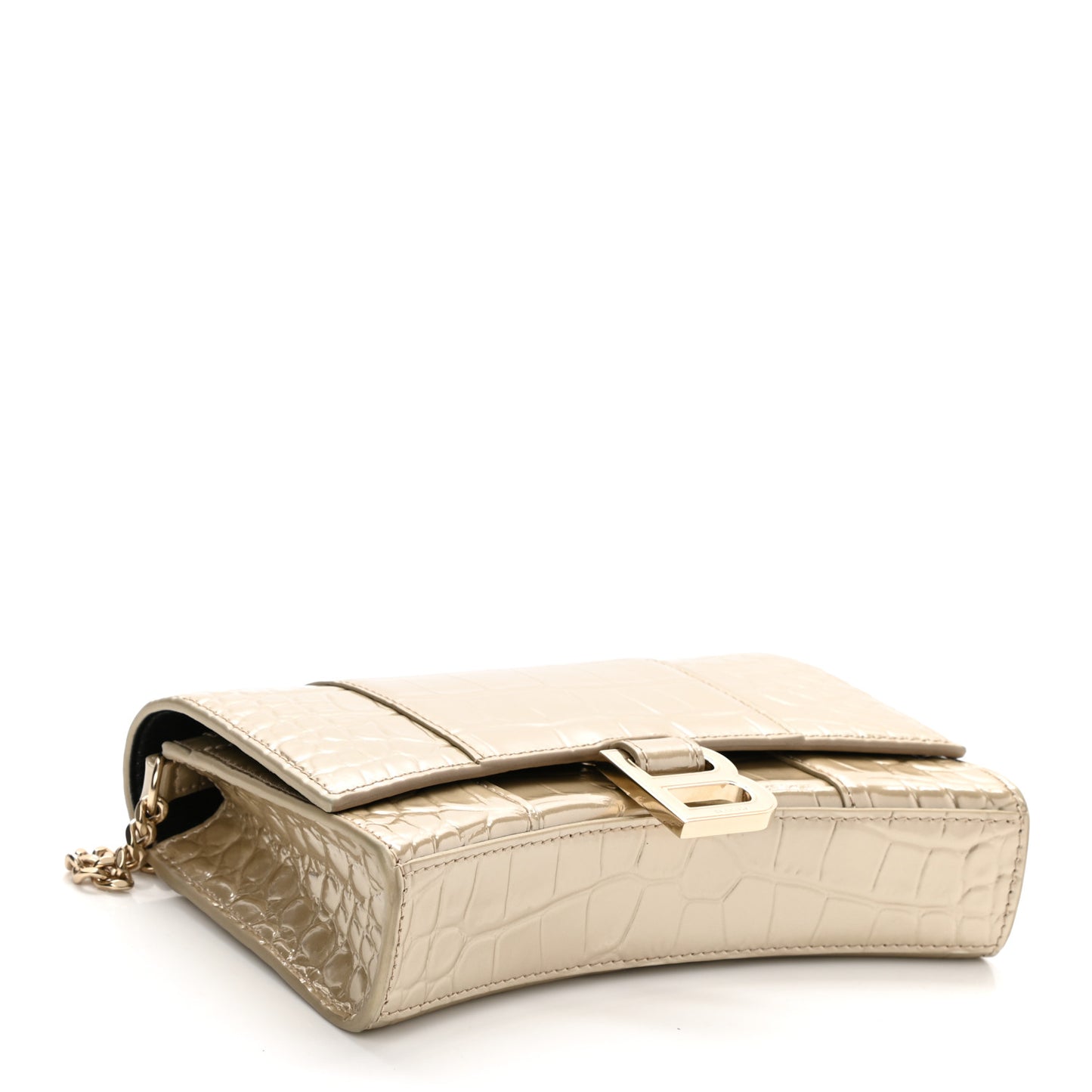 Shiny Calfskin Crocodile Embossed Hourglass Chain Bag Light Gold