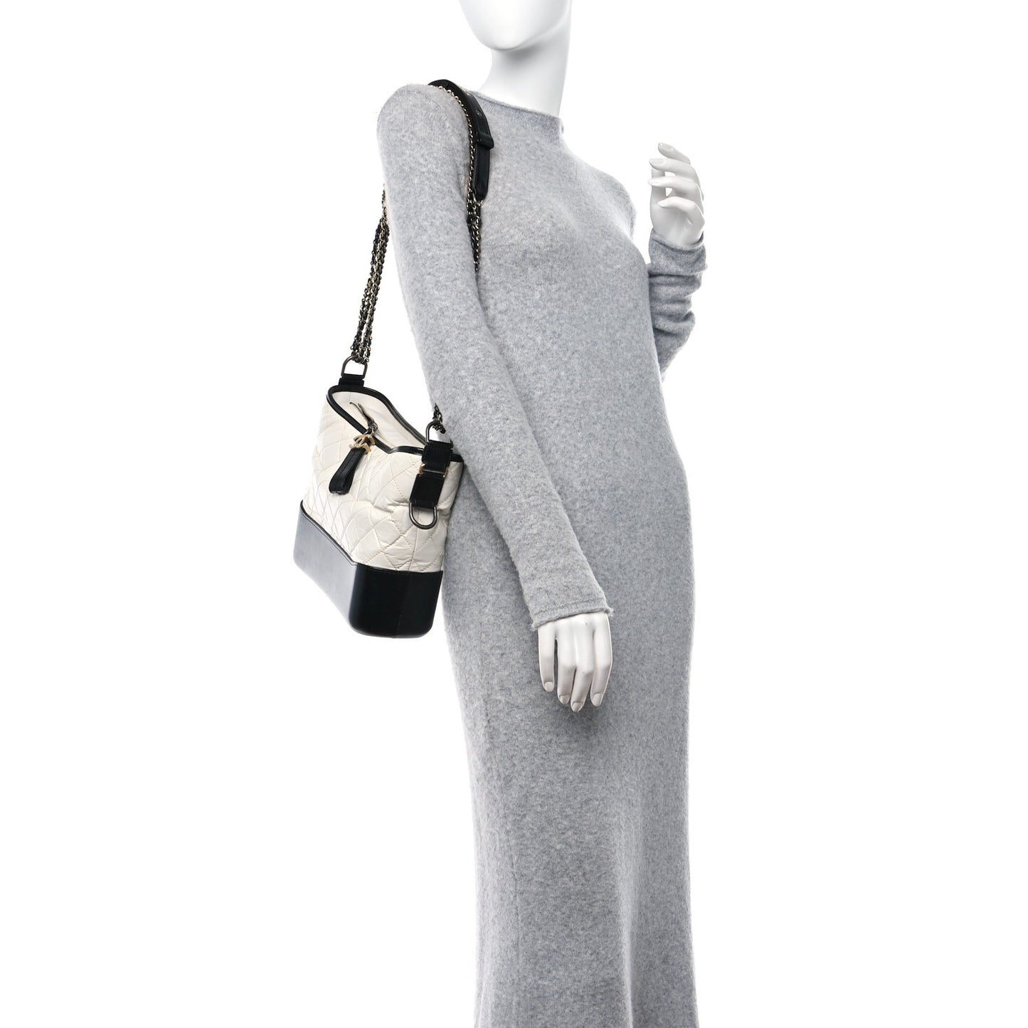 Aged Calfskin Quilted Medium Gabrielle Hobo White Black