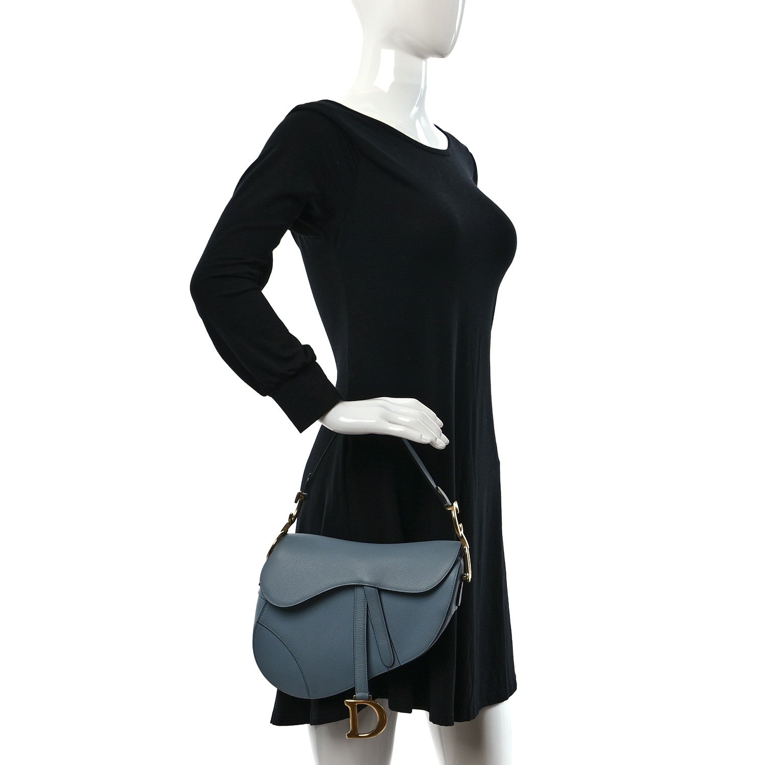 Christian Dior Grained Calfskin Saddle Bag Sky Blue 2 of 10