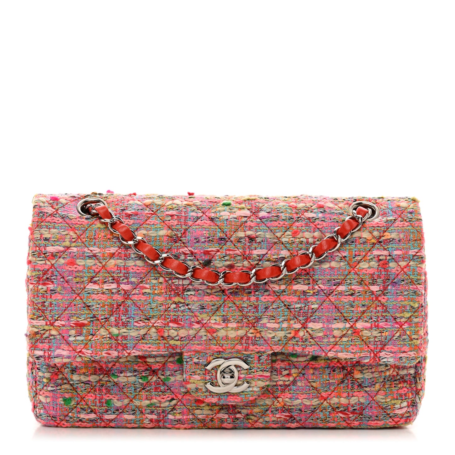 Tweed Quilted Medium Double Flap Multicolor