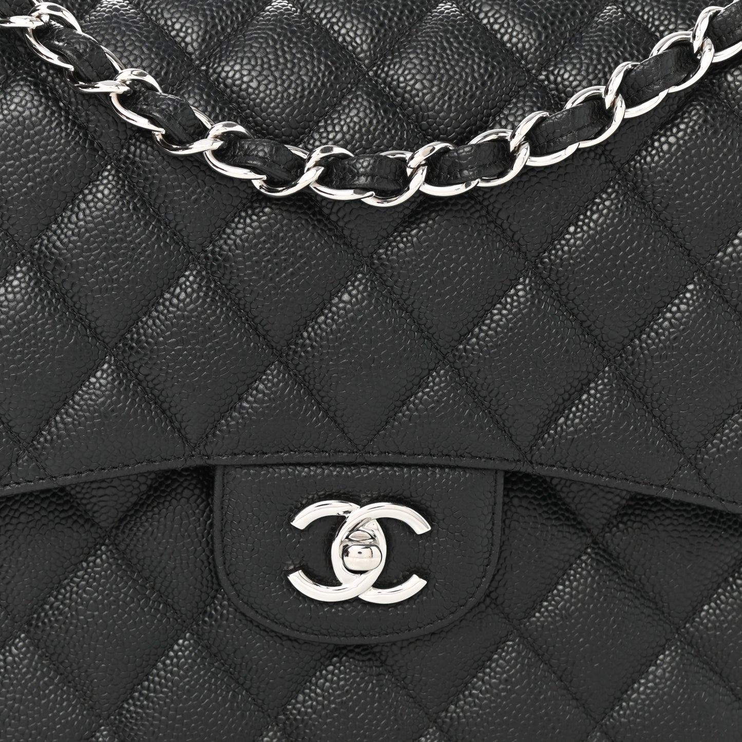 Caviar Quilted Jumbo Double Flap Black