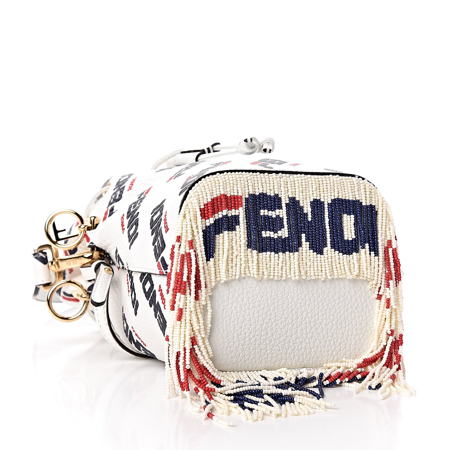 X FILA Calfskin F is Fendi Mania Fringe Mini Mon Tresor Bucket Bag White