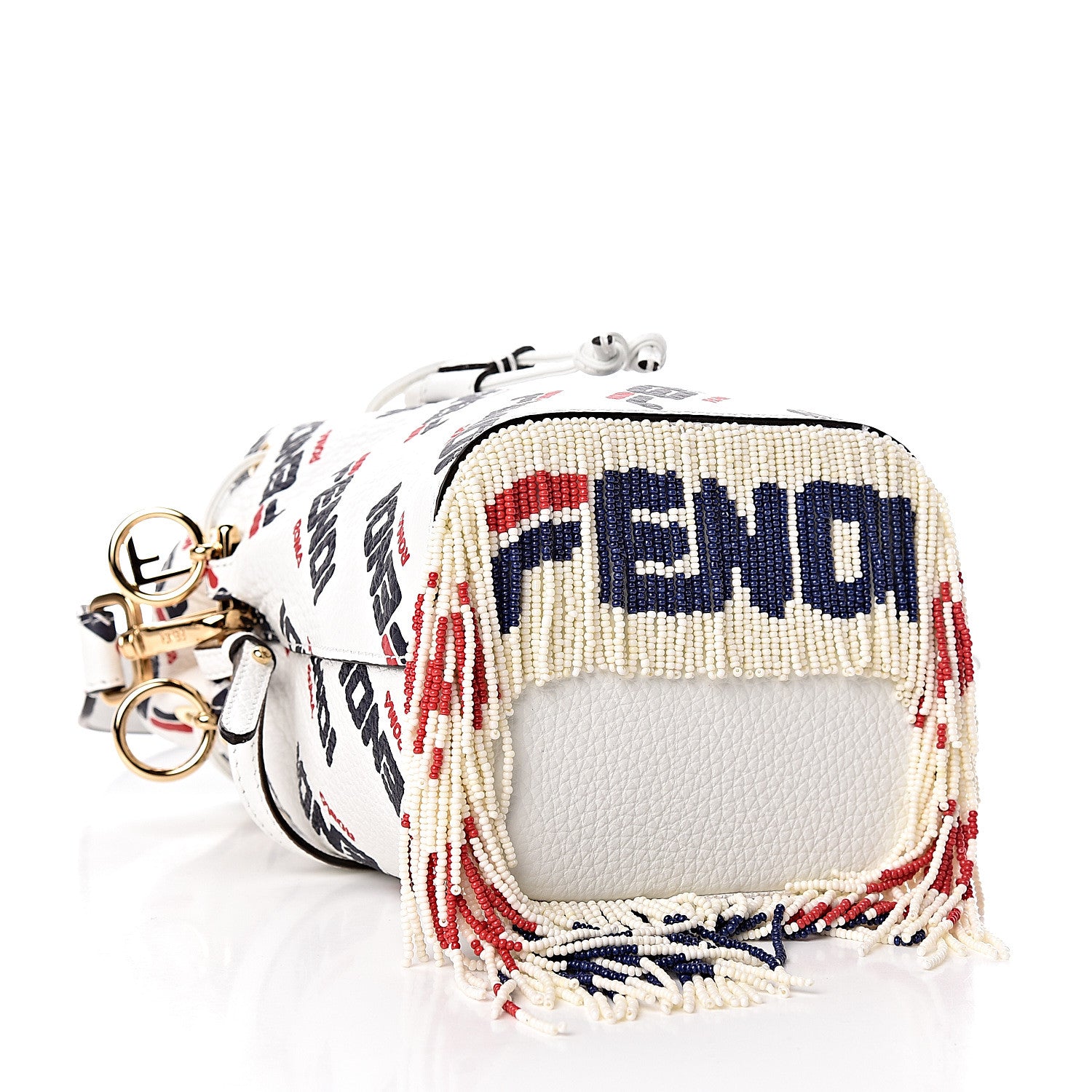 Fendi X FILA Calfskin F is Fendi Mania Fringe Mini Mon Tresor Bucket Bag White 4 of 11