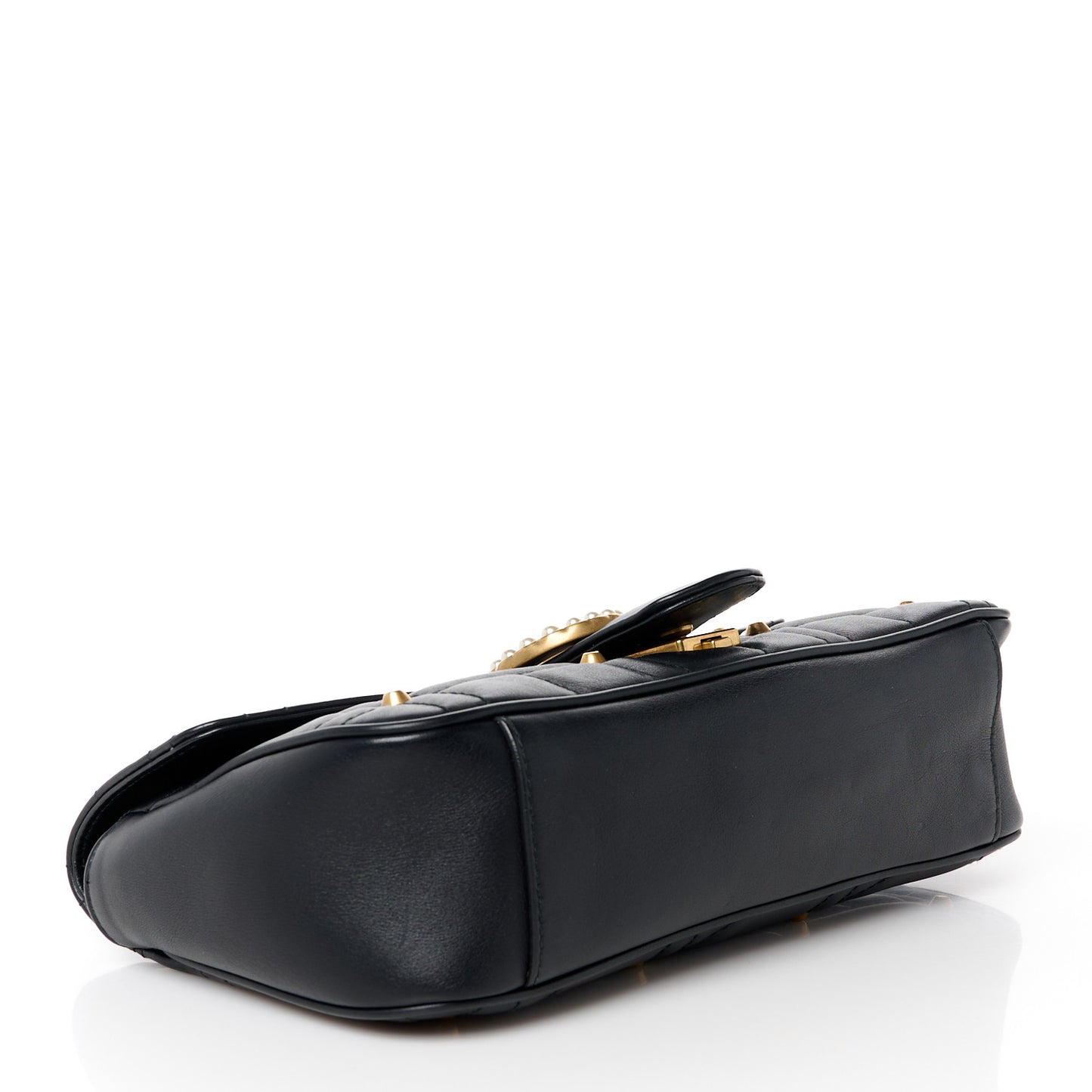 Calfskin Matelasse Studded Small Pearly GG Marmont Shoulder Bag Black