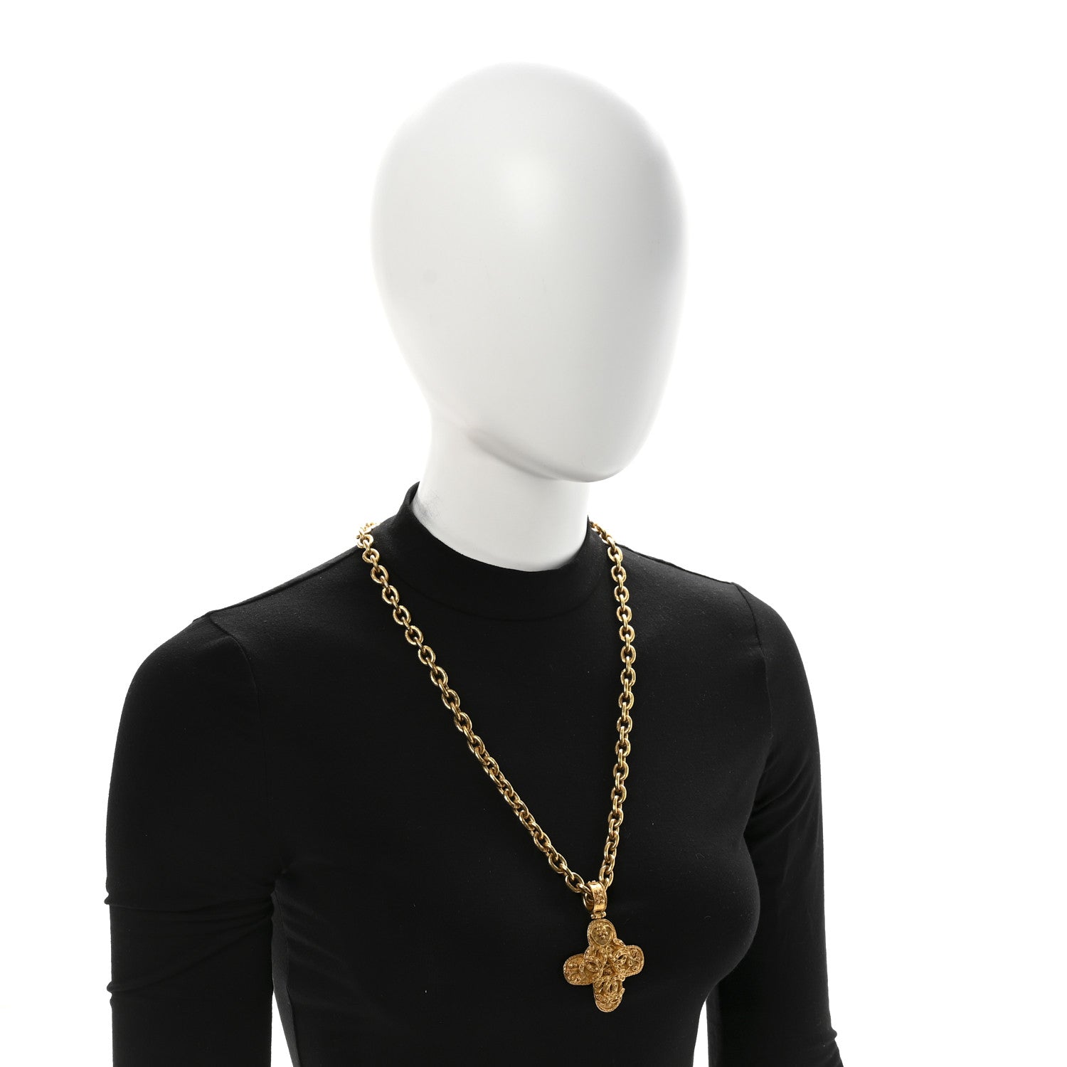 Chanel Metal CC Cross Long Pendant Necklace Gold 2 of 6