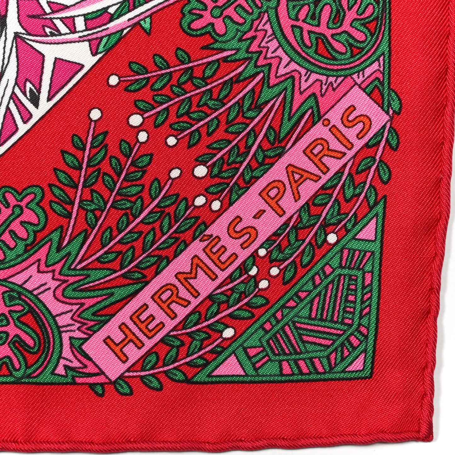 Silk Maitre de la Foret Scarf 90 Rouge Vert Fuchsia