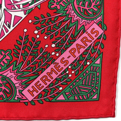 Hermes Silk Maitre de la Foret Scarf 90 Rouge Vert Fuchsia 2 of 5