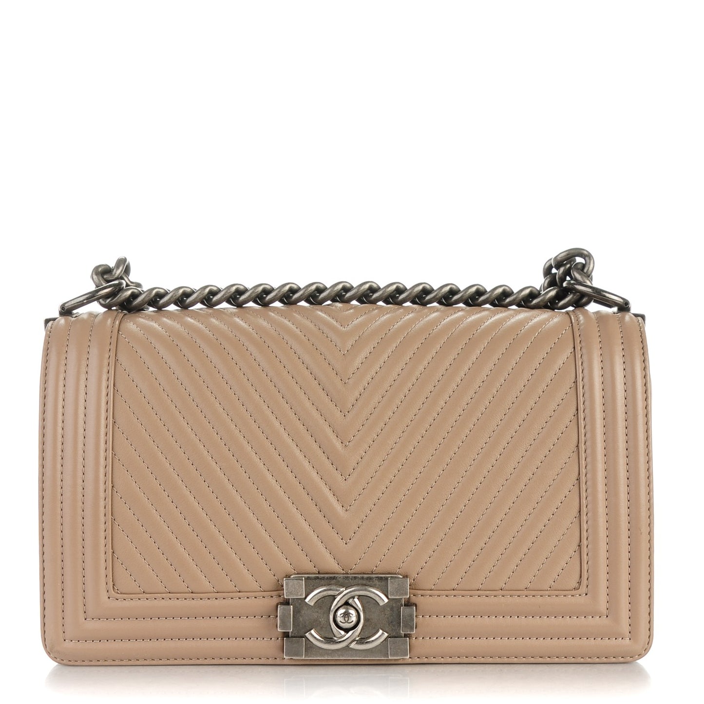 Calfskin Chevron Quilted Medium Boy Flap Taupe