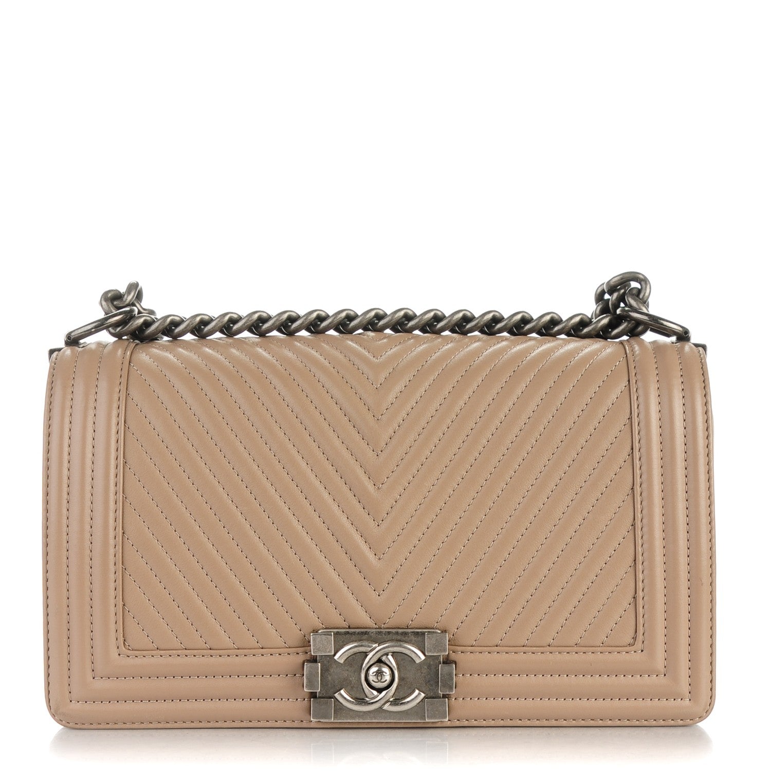 Chanel Calfskin Chevron Quilted Medium Boy Flap Taupe 1 of 7
