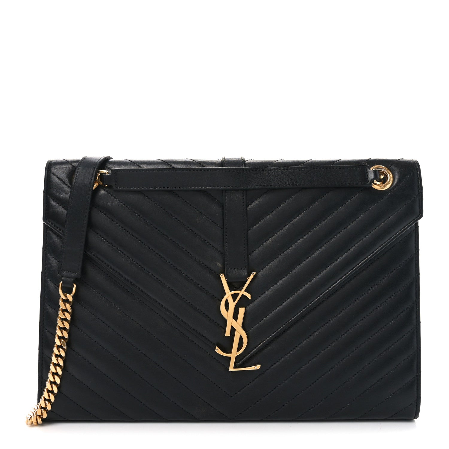 Saint Laurent Smooth Calfskin Matelasse Chevron Large Monogram Satchel Black 1 of 10