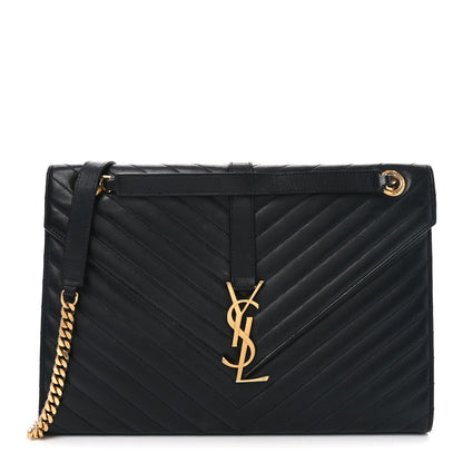 Saint Laurent Smooth Calfskin Matelasse Chevron Large Monogram Satchel Black 1 of 10