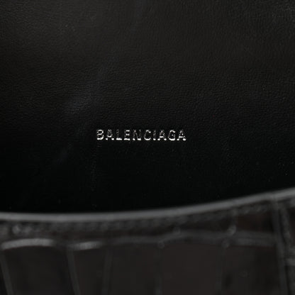 Balenciaga Shiny Calfskin Monochrome Crocodile Embossed Hourglass Top Handle Bag XS Black 5 of 8